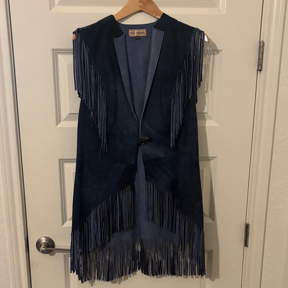 Juan Antonio Fringed Sleeveless suede Vest in Navy